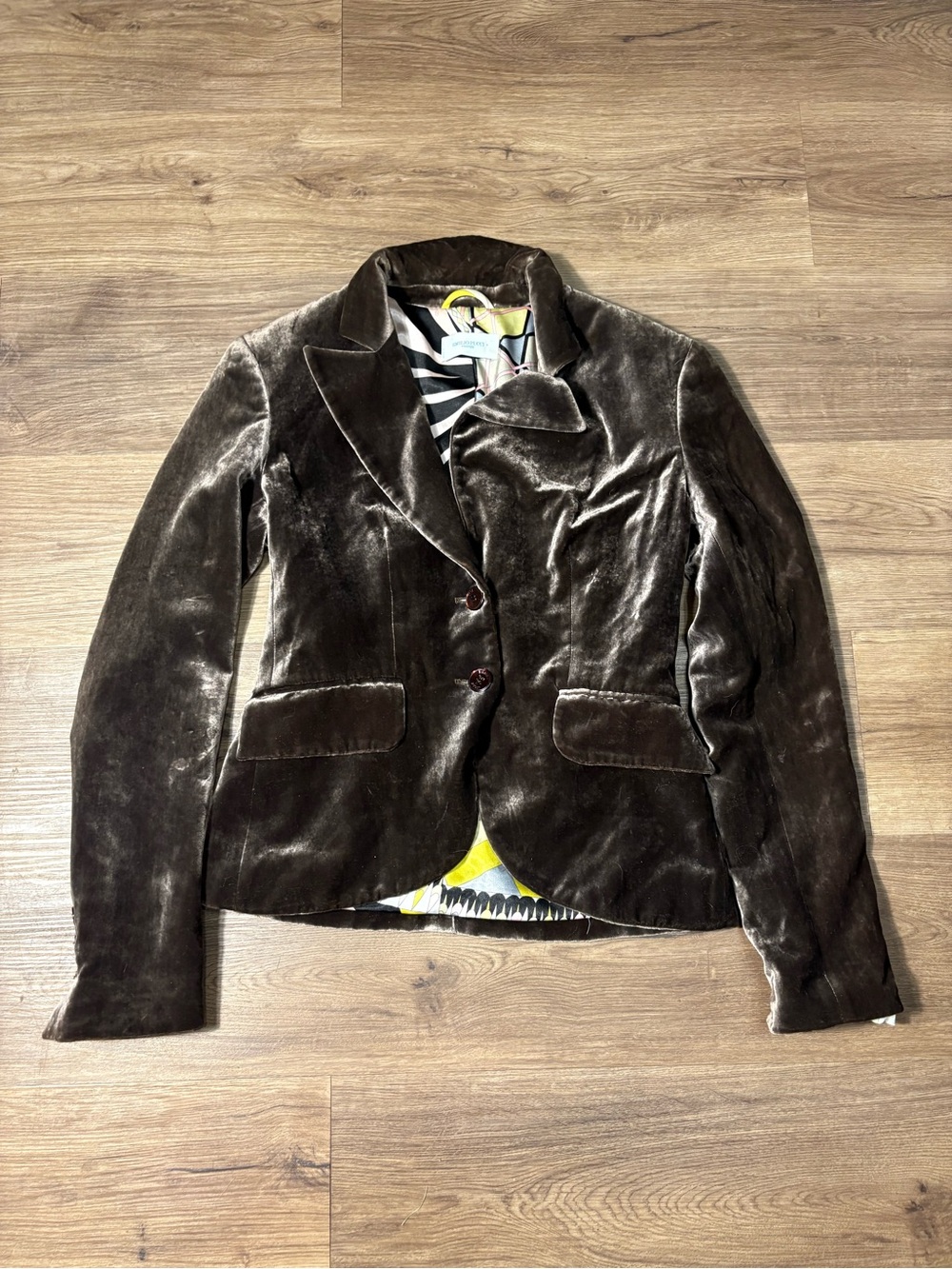 Emilio Pucci Vintage 2000s Velour Blazer Patterned Liner Made in Italy